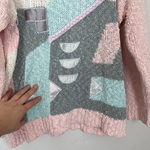 VTG TWJ by Mervyn's Textured 3D Pastel Pink and Blue Pullover Sweater Coquette - Picture 4 of 10